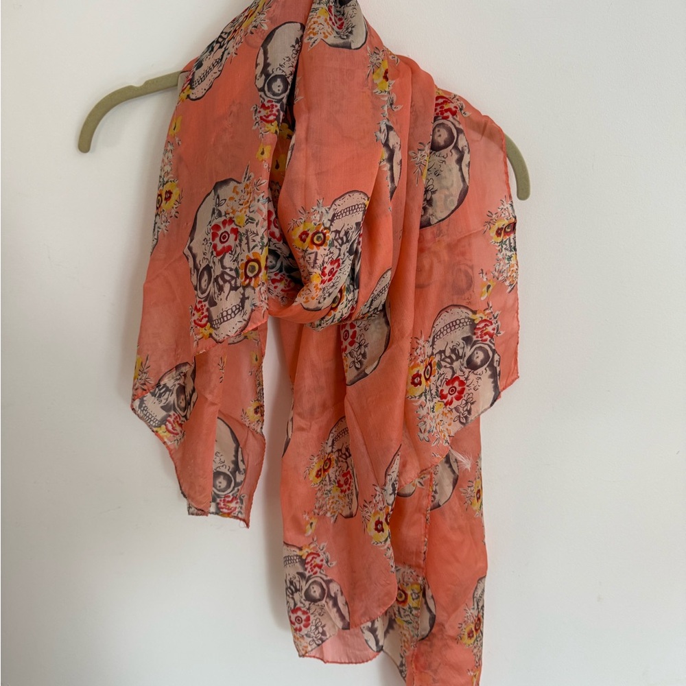Floral Skull Print Silk Scarf/Shawl